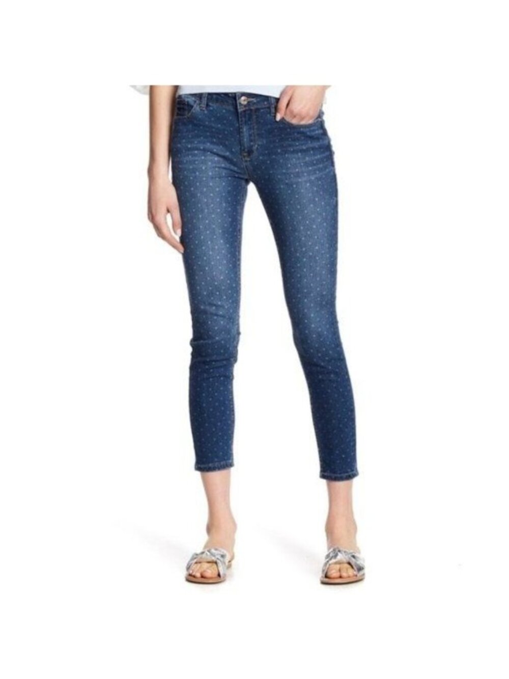 Kensie Dark Blue Dot Print Ankle Length Jeans